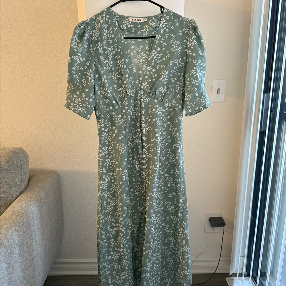 Aritzia Green Puff Sleeve Midi Sundress